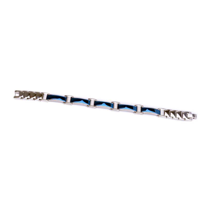 Stainless Steel Energy Bracelet 4-in-1. Silver/Blue Color. Model SY368N