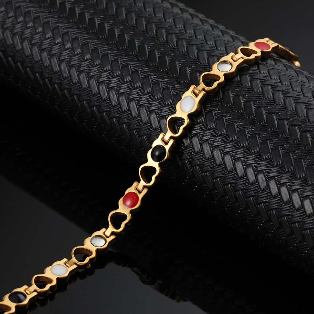 Stainless Steel Energy Bracelet 4-in-1. 9 Colors available. Model B041-Hearts