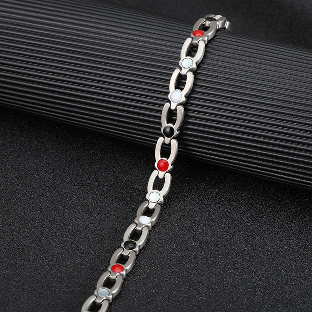 Stainless Steel Energy Bracelet 4-in-1 with Crystals. 2 Colors available. Model B557W