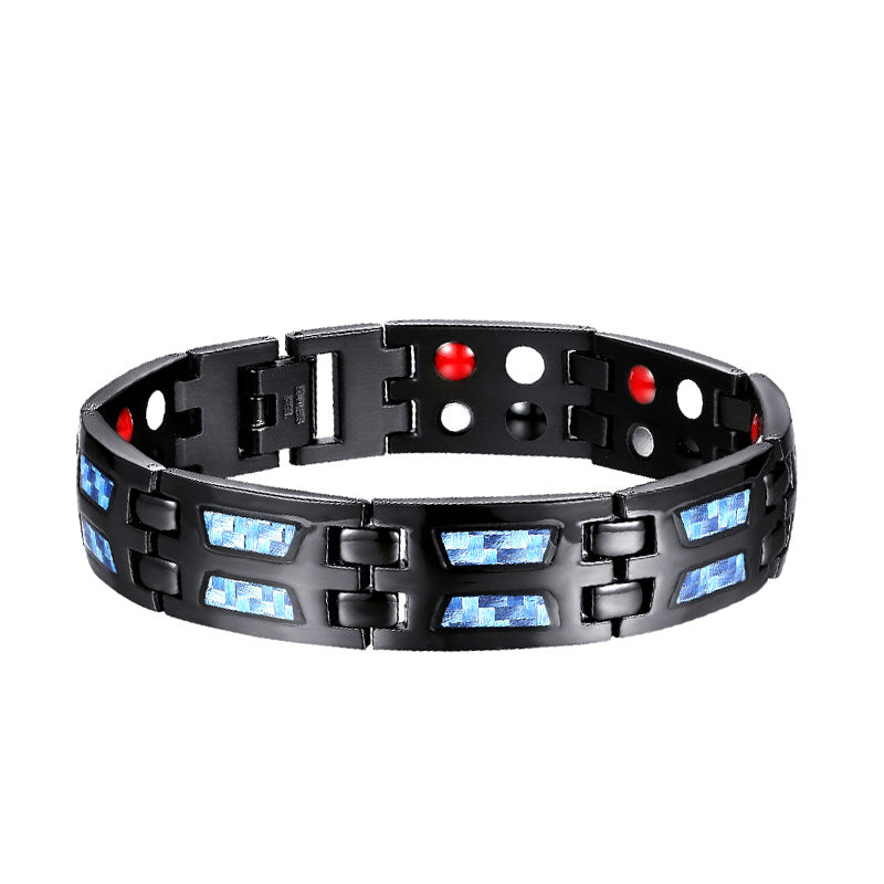 Stainless Steel Energy Bracelet 4-in-1. Black/Blue Color. Model B617BL