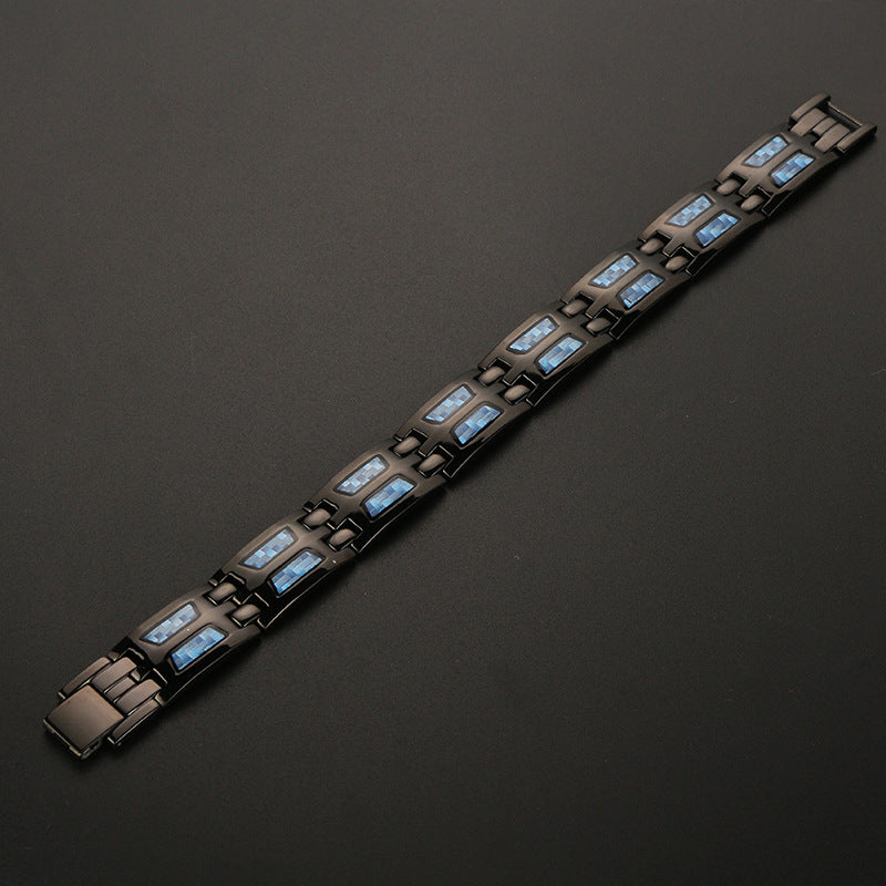 Stainless Steel Energy Bracelet 4-in-1. Black/Blue Color. Model B617BL