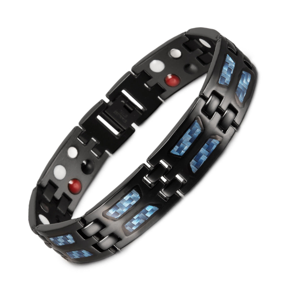 Stainless Steel Energy Bracelet 4-in-1. Black/Blue Color. Model B617BL