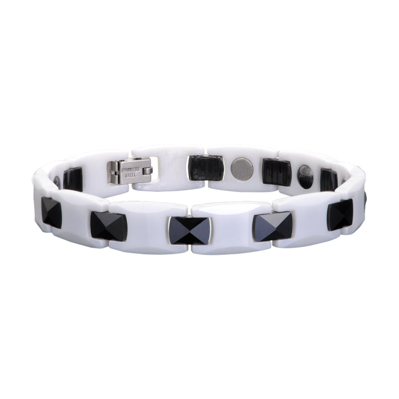 Ceramic Magnetic Power Bracelet. White & Black Color. Model BR-C-210