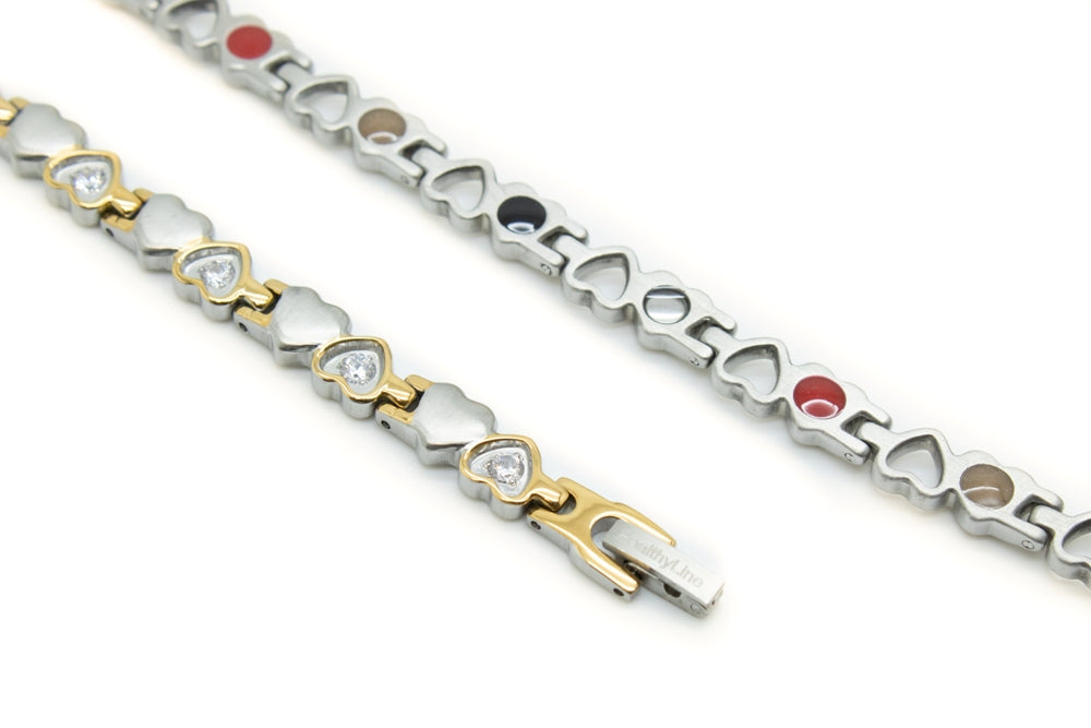 Stainless Steel Energy Bracelet 4-in-1. 9 Colors available. Model B041-Hearts