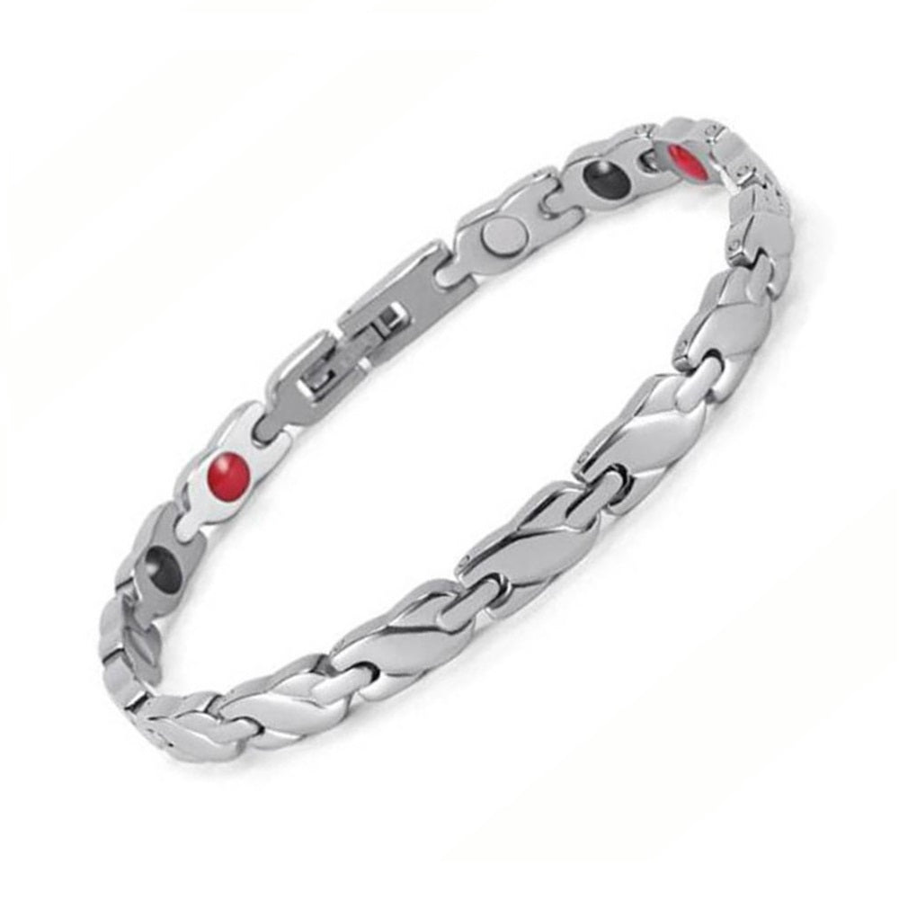 Stainless Steel Energy Bracelet 4-in-1. Silver color. Model B0035S-4-215